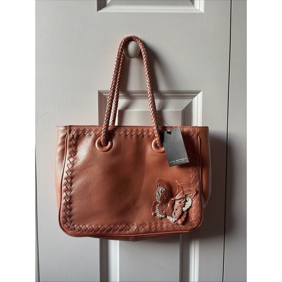 NWT Via Spiga Authentic Gorgeous Apricot Leather Butterfly Handle Bag - Picture 1 of 5